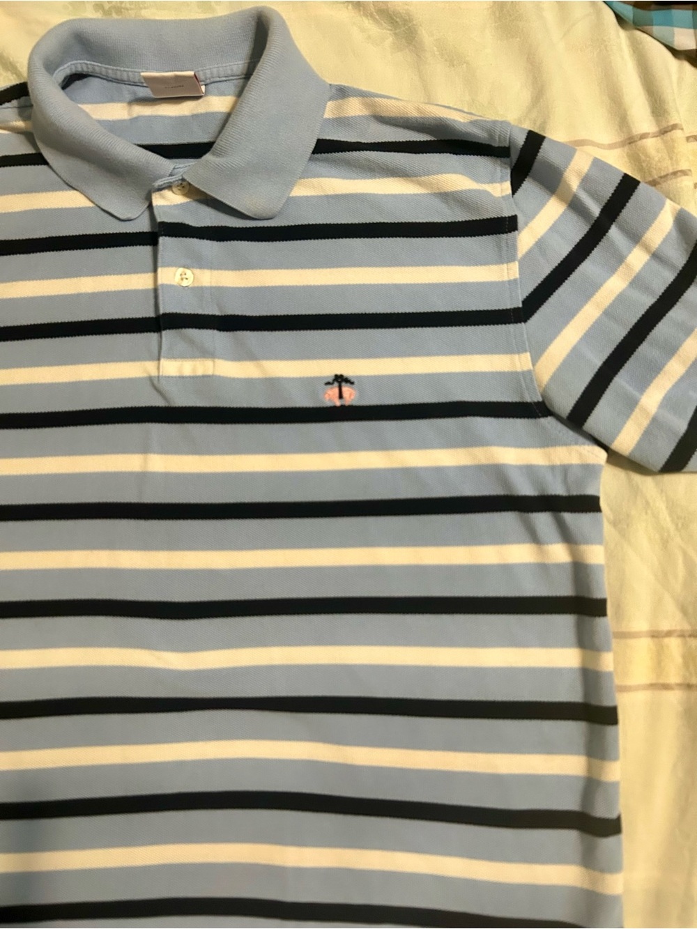Brooks Brothers Men’s Light Blue, White and Navy Striped Short Sleeve Polo M